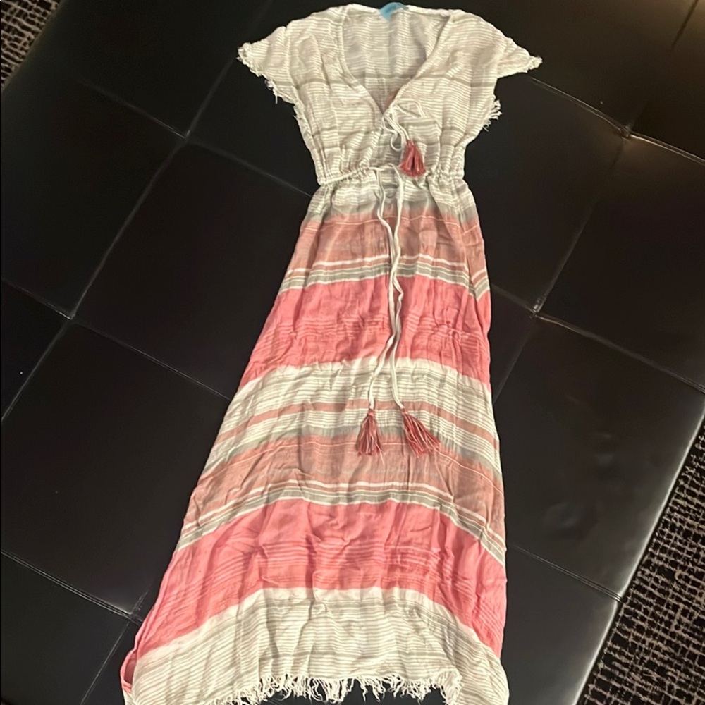 LeTarte Beach Coverup Ivory Pink Stripe Size Small EUC Handmade